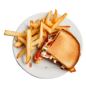 Toasted Cheese, Bacon & Tomato served with Fries. White or Brown Bread
